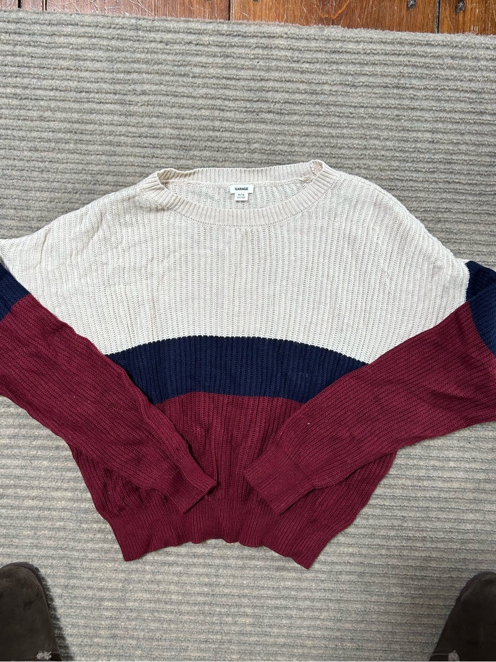 Garage Cozy Colorblock Ribbed Sweater - Cream, Navy & Burgundy
